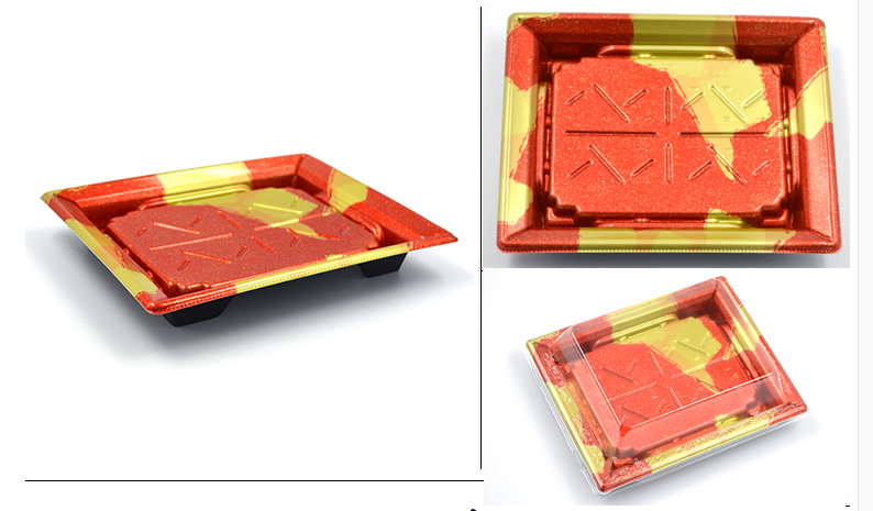 Einweg Sushi Container Kunststoff Tablett mit Deckel Sushi Box Verpackung Nehmen Out Box Container.: red gold