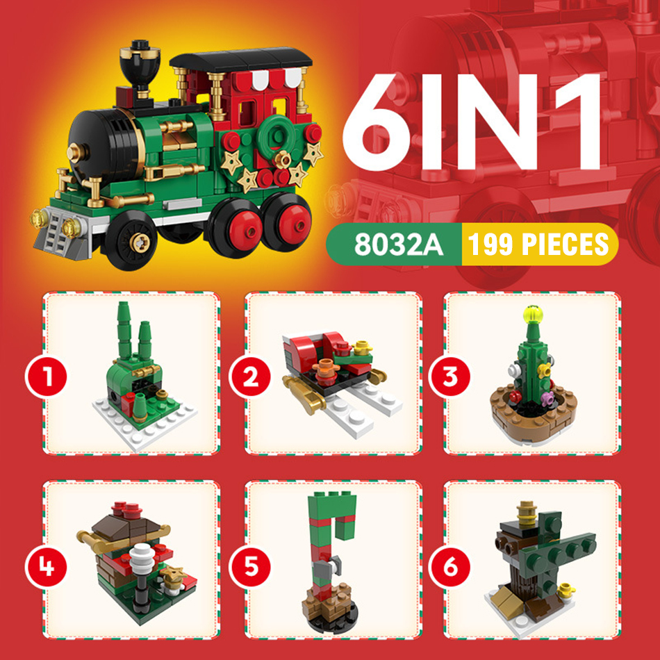 Christmas Micro Building Blocks Train Santa Claus Sleigh Carriage Christmas Tree Assembly Bricks Toys Year Kids