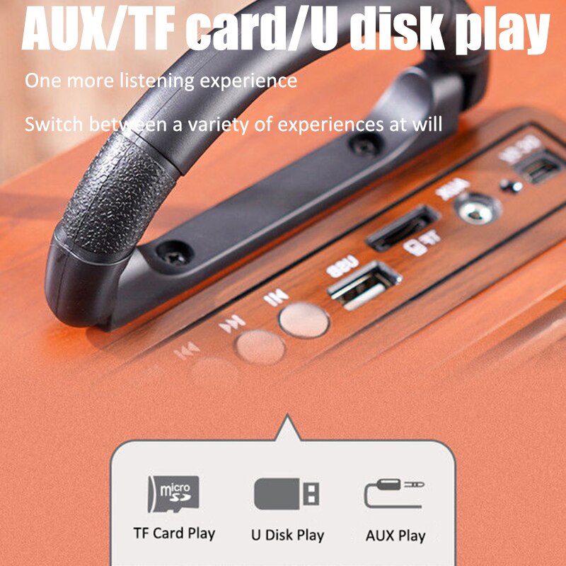 Full Band Radio Multi-functional AM/FM/SW Radio Retro Bluetooth Speaker Wooden MP3 Player Support AUX/TF Card/U Disk Play
