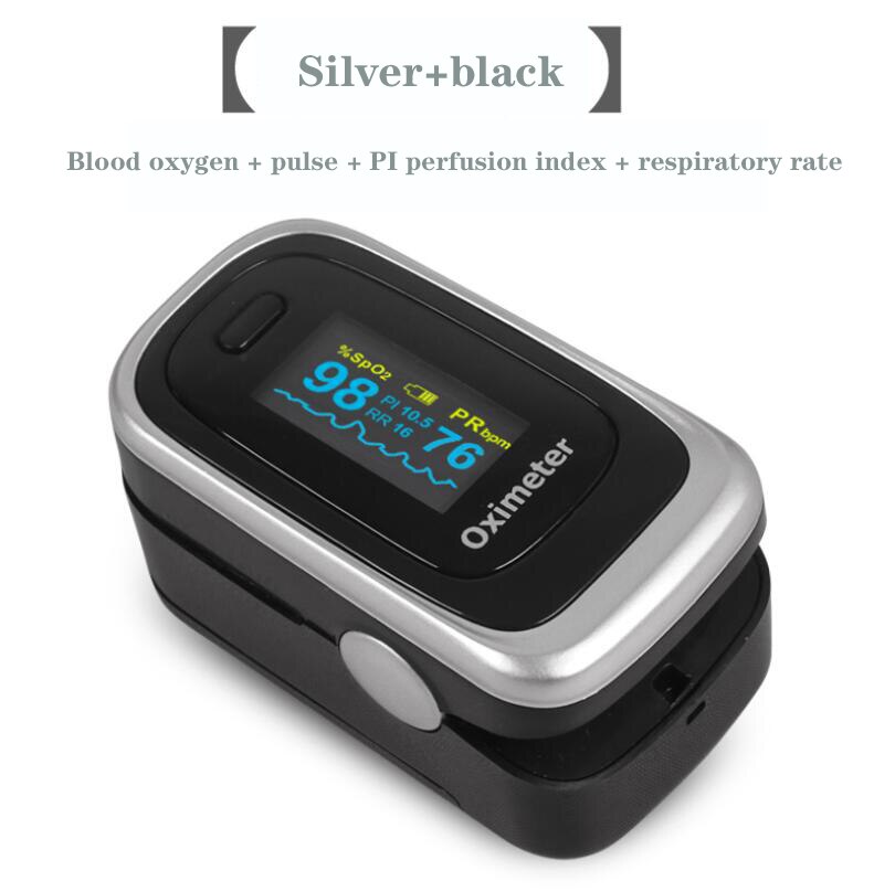 SpO2 PR Oximete Finger Clip Oximeter Respiratory Rate PI Sleep Monitoring Finger Pulse Oximeter Breath Rate: Black silver