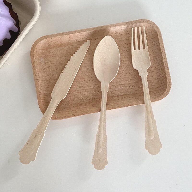 Picknick Met Kleine Items Originele Retro Disposable Houten Mes, Vork En Lepel Driedelige Set