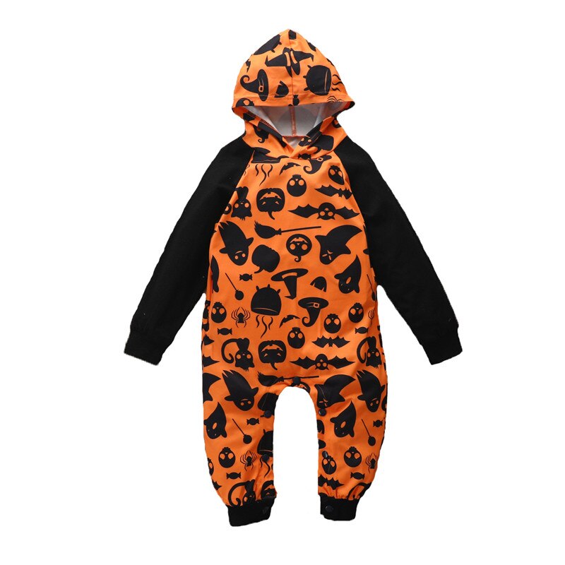 Baby Jongens Meisjes Halloween Rompertjes Lange Mouwen Hooded Ghost Pompoen Gedrukt Hooded Kleding Jumpsuits 3-24 Maanden: 18-24 Months