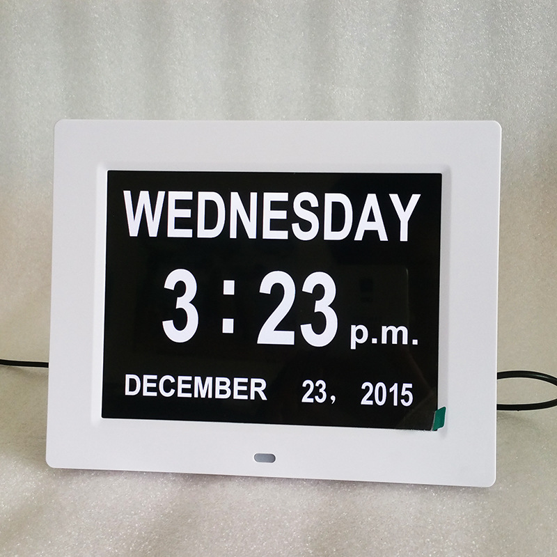 8-Zoll-Dienenzuhr, große digitale Kalenderuhr für Senioren, Uhr mit Datum und Uhr für ältere Menschen, digitale Uhr, großes Anzeige: Weiß / AU Stecker