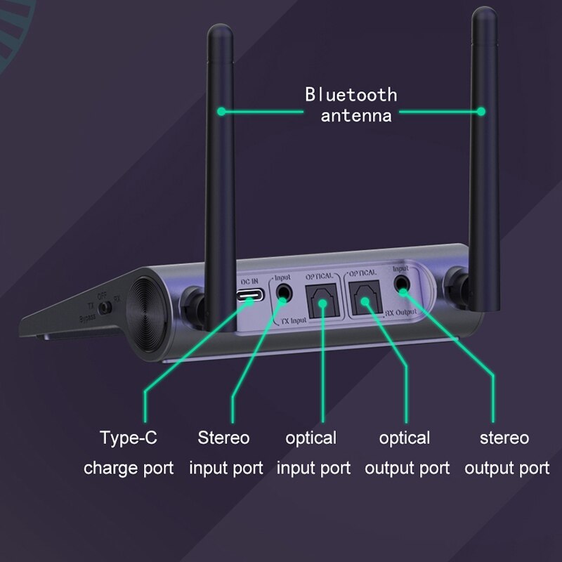 Bluetooth 5.0 optisk tv -sender modtager trådløs musikadapter lang rækkevidde aptx hd low latency rca aux 3.5mm o