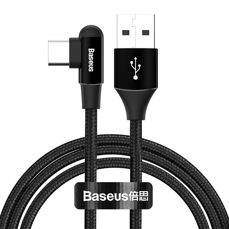 Baseus USB Typ C Kabel 3A Schnelle Ladung Für Samsung S20 Huawei P40 90 Grad USB C Daten kabel Für xiaomi Mi 10 9 USBC Draht Kabel: Schwarz / 1m