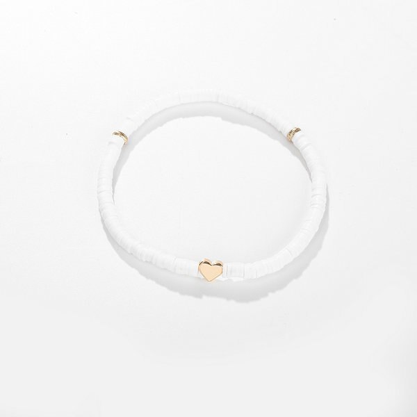 G. YCX bohème polymère argile Heishi disque perle Bracelet femmes hommes à la main disques perle extensible Bracelet ami Couple bijoux: white