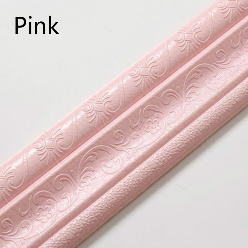 3D Zelfklevende Strip Wanddecoratie Schuim Frame Strip Met Lijm Taille Lijn Behang Waterdicht Plint Muur Sticker: Roze