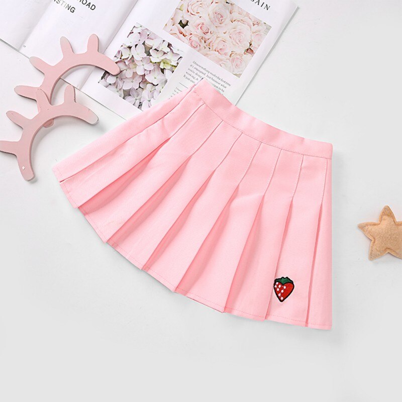 Baby Girl Skirt Summer Cute Baby Girl Strawberry Pattern Pleated Skirt Casual Toddler Sundress 0-5T: Pink / 4T