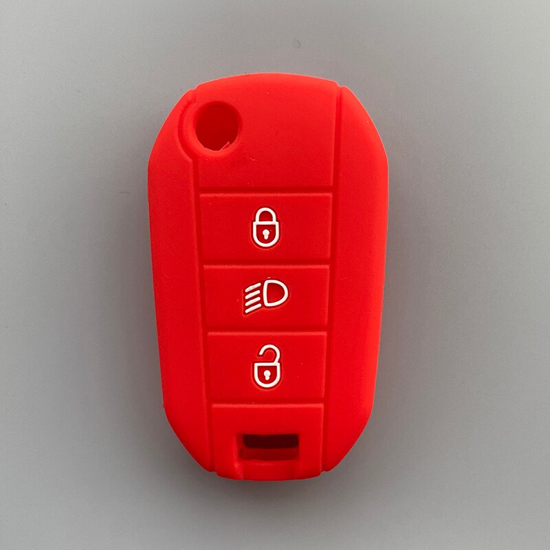 Silicone de borracha caso capa chave escudo protetor para peugeot 2008 308 t9 208 para citroen c3 berlingo 2019 3 botão dobrável chave: Vermelho