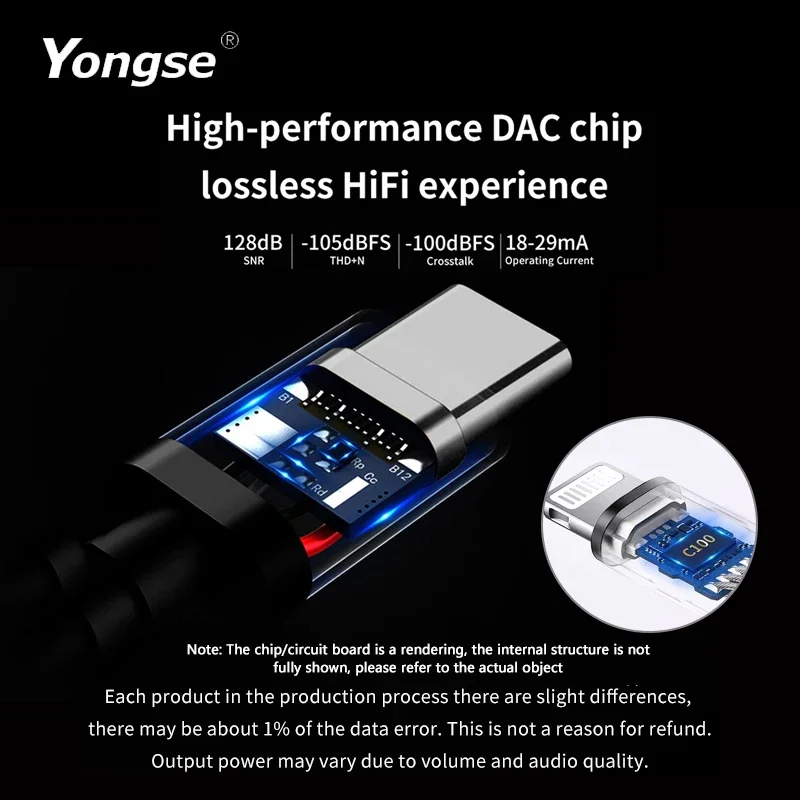 YONGSE Y01 Type-C Light-ning to 3.5mm/4.4mm Chip CX31993 CX31988 C100 Earphone Amplifie Digital Decoder Cable OTG DAC Adapter