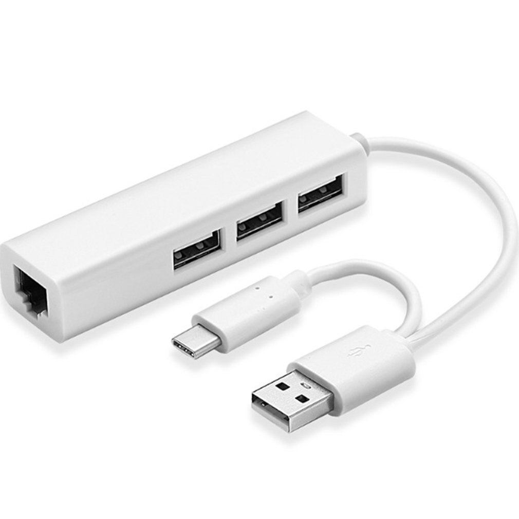 Usb ethernet met 3- poorts hub usb 2.0+ type-c  rj45 lan netwerkkaart usb naar ethernet adapter voor ios android usb 2.0 type-c hub
