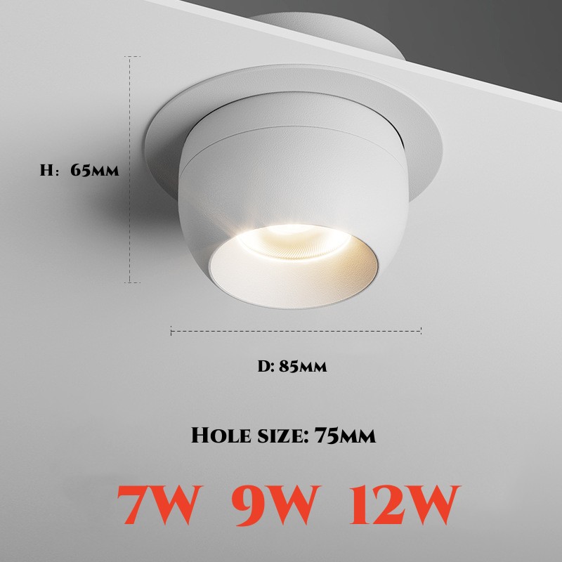 Luz empotrable LED COB regulable con rotación de ángulo redondo de 355, 7W, 9W, 12W, foco de techo, fondo de fotografía para sala de estar interior