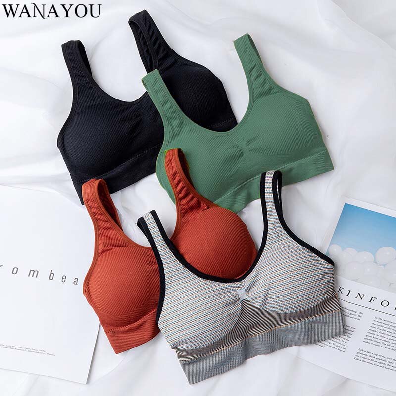 WANAYOU Breathable Non-Slip Padded Sports Bra,Gathered Seamless Girl's Fitness Bra Top,7Colors Push UpYoga Gym Bra for Women