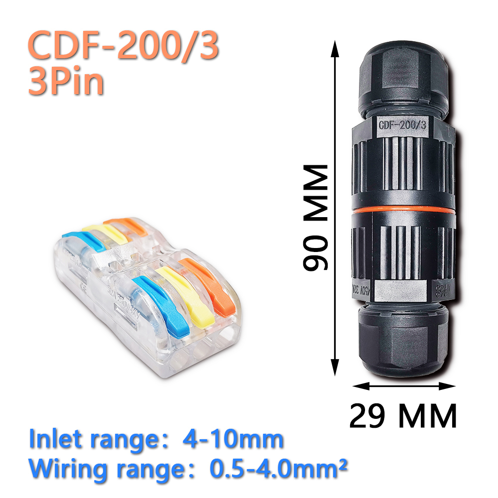 IP68 Quick Push in Terminal block Conductor Connector Electrical Waterproof Connector Wire Cable 2/3/5 Pin Outdoor Plug Straight: IP68 423TC