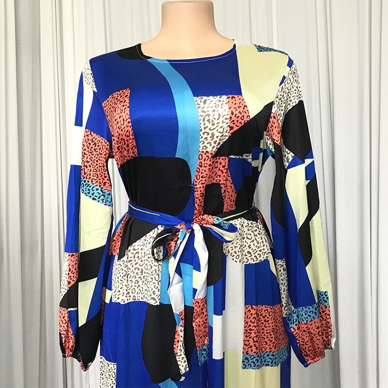 proprietà 2020 elegent donne africane o-collo manica lunga stampa più dimensione abito lungo