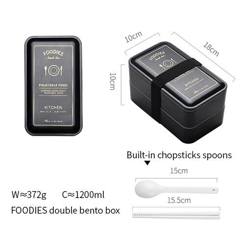 Portable Rectangular Lunch Box Double Plastic with Compartments Bento Box 1200ml Microwave Tableware Food Storage Container: Foodies