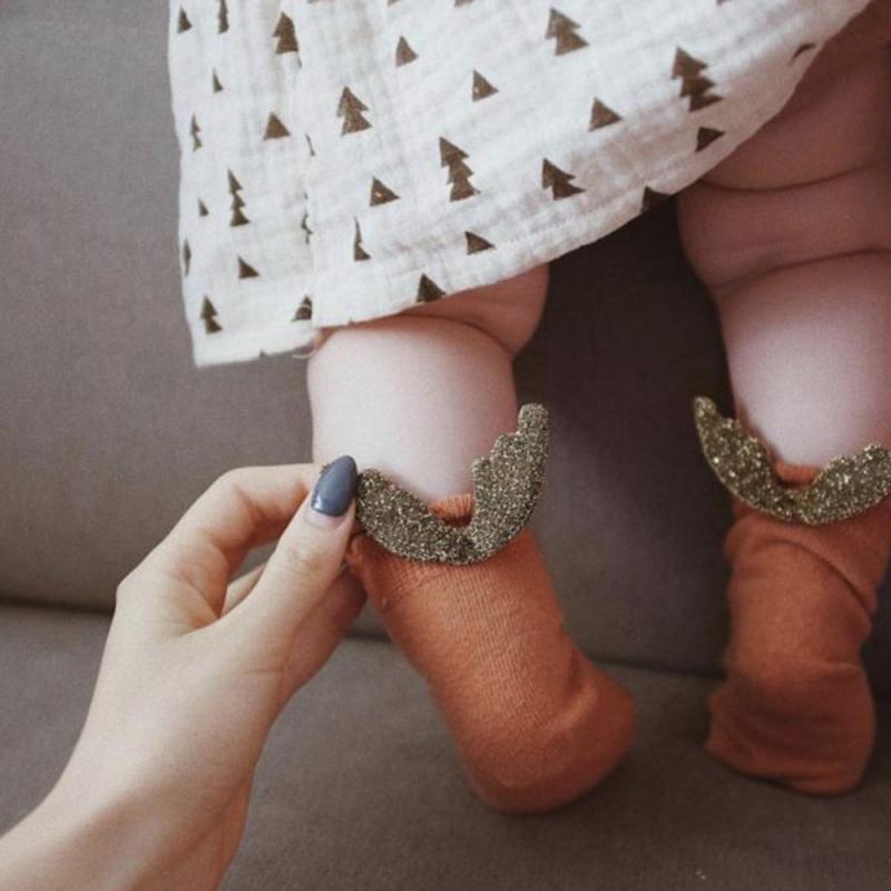 Meias infantis com asas de anjo para meninas, meias de malha listradas, criativas suprimentos