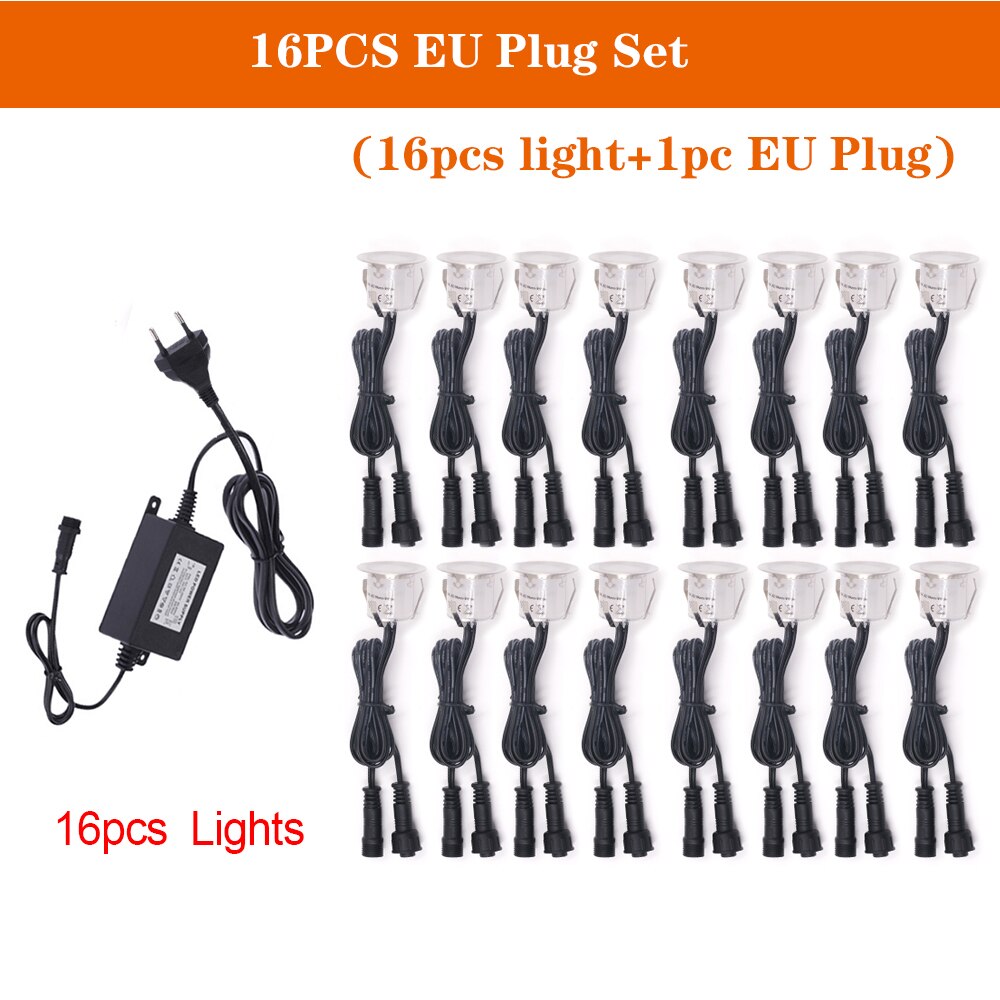 Led dækslys  ip67 vandtæt rustfrit stål forsænket havetrappe underjordisk pærelampe 32mm dæks stolpelys vægspotlight: 16 stk eu sæt / Varm hvid