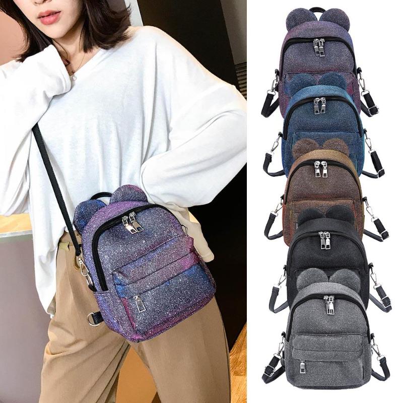 Vrouwen Vrouwelijke Eenvoudige Shining Rugzakken Tiener Meisjes Schooltassen Schoudertas Multipurpose Travel Rugzakken Rits Crossbody Tas