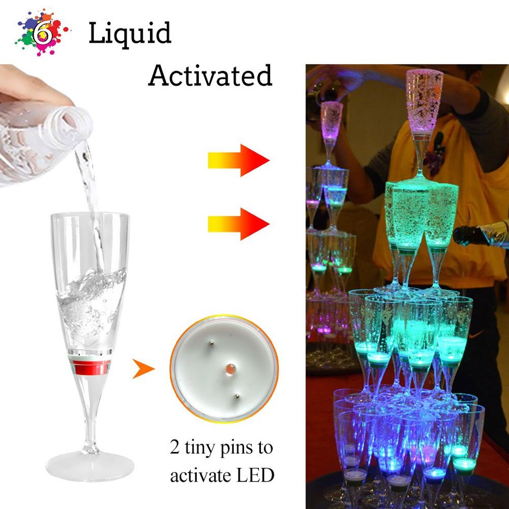 6 pièces LED vin Champagne flûte verres eau liquide activé clignotant lumière tasses YE