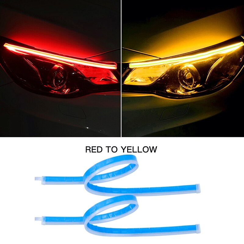 Voiture LED DRL Bande 30CM 45CM 60CM Clignotant Tube Souple Souple Guide Lampe Voitures Feux 12V feux de Brouillard: Red To Yellow / 60CM