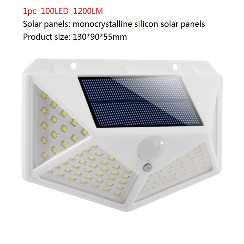 100/114 ledet lys firesidig solcellelys 3 moduser vinkelbevegelsessensor vegglampe utendørs vanntette hagelamper hvit: 1pc 100 ledet b