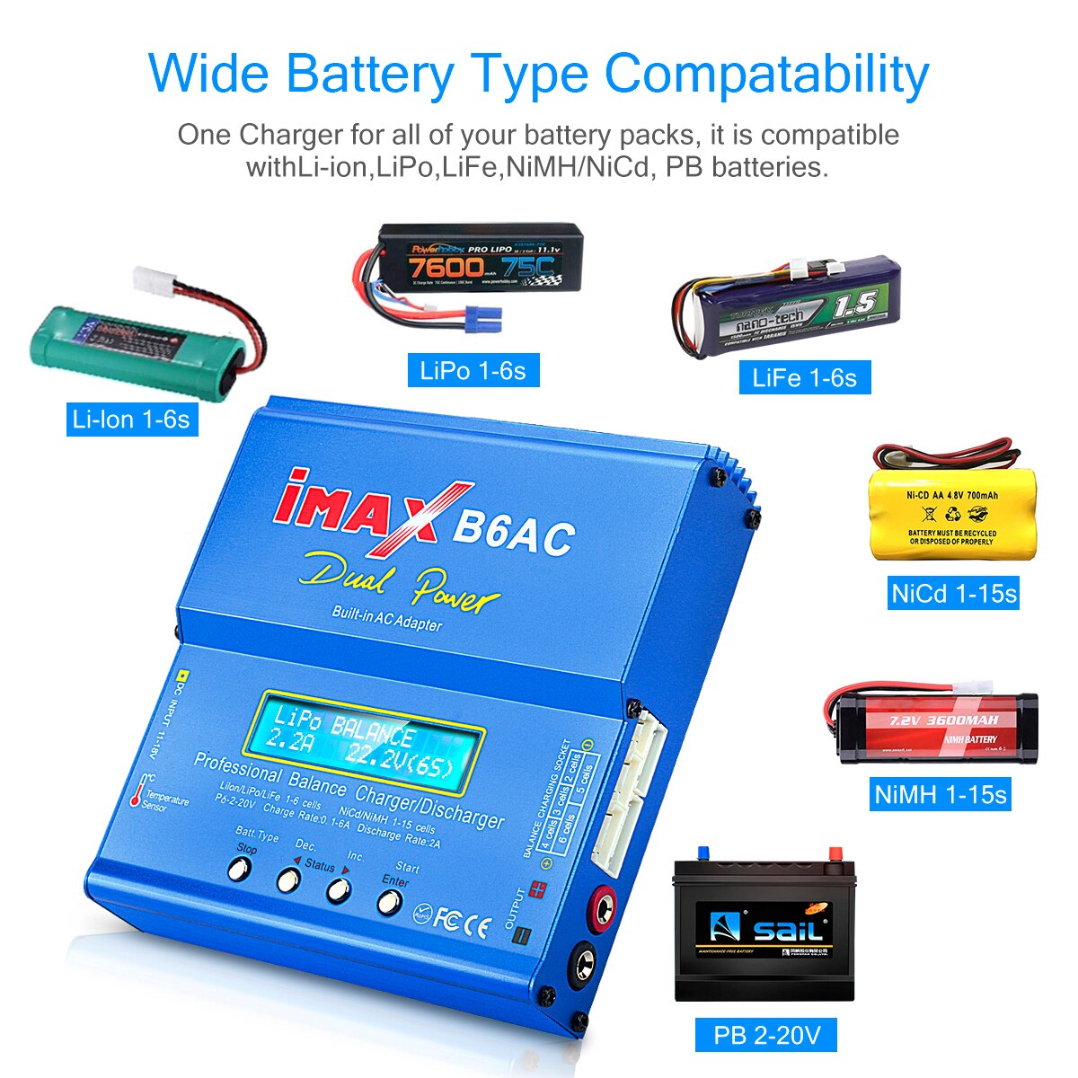 Originele Htrc Imax B6 Ac Rc Charger Lipo Battery Balance Charger 80W 6A Nimh Nicd Accu Balans Lader Rc ontlader Adapter