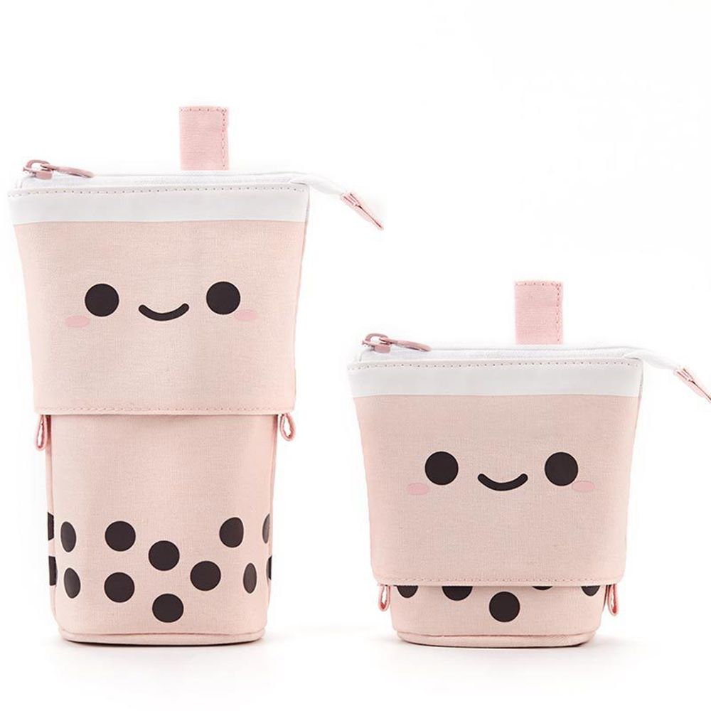 Leuke Boba Milktea Potlood Bagtelescopic Pen Houder Stand Up Etui Kawaii Cosmetica Zakje Make-Up Tas Briefpapier Organizer: A-pink