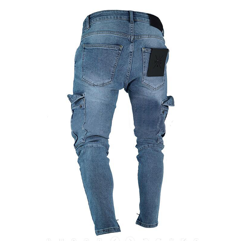 Hommes extensible maigre déchiré jean hommes poche latérale lavé mince Denim pantalon Biker jean pantalons de survêtement Hip Hop pantalon survêtement
