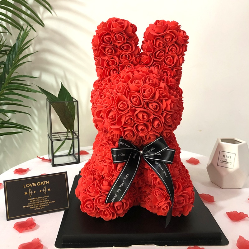 Cute Handmade Artificial Flower Rabbit 39cm Doll Valentine's Day Simulation Rose Flower Kids Girl Birthday