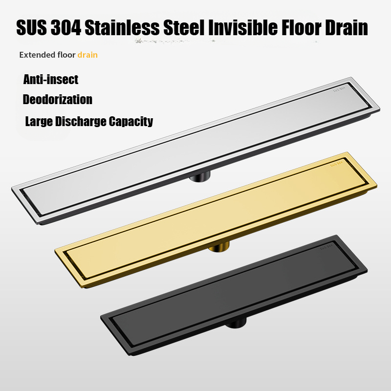 60cm Invisible Tile Floor Drain Stainless Steel Lavatory Bathroom Shower Long Linear Drainage Side Gold Black Floor Drains