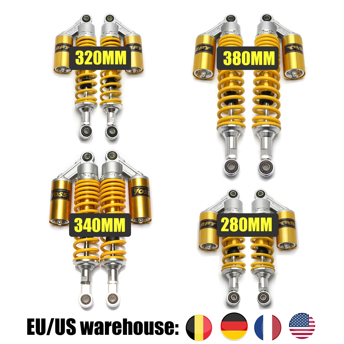Yellow 280mm 320mm 340mm 380mm Motorcycle Air Shock Absorber Rear Suspension ATV Quad Scooter Dirt Bike Motor D30