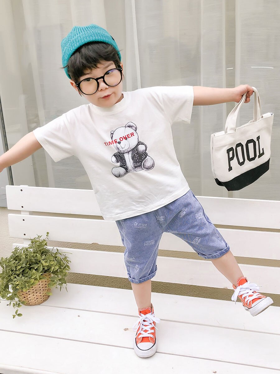 Pantaloncillos vaqueros para verano de los niños pantalones vaqueros cortos niños bebé elástico cortos carta pantalones cortos niños pantalones vaquero cortos 2-6Year