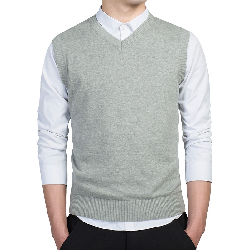 100%  bomullsgenser herre høstvarme herregensere klassisk ren farge v-hals ermeløs vest pull homme vinter herreklær 3xl