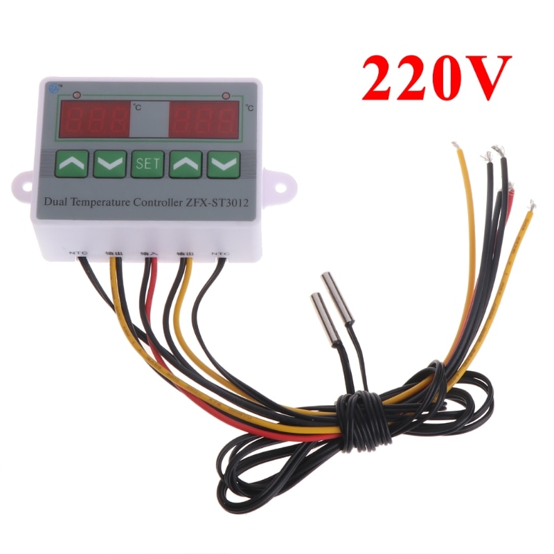 220V 12V Digital Dual Temperature Controller Thermostat Incubator Dual Probe