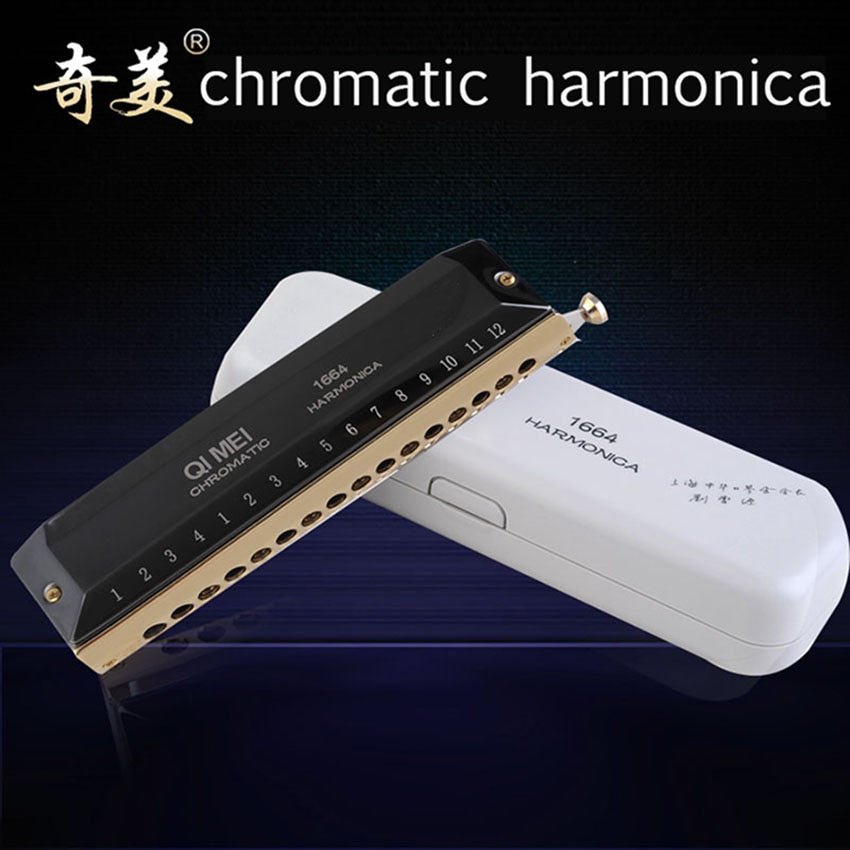 GOLDEN BUTTERFLY 12 Hole Chromatic Harmonica Black Wind Musical Instrument Mouth Organ