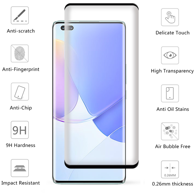 4 en 1 para Huawei Nova 9 Glass para Huawei Nova 9 Protector de pantalla de película completa HD de vidrio templado para Nova 9 Lens Glass