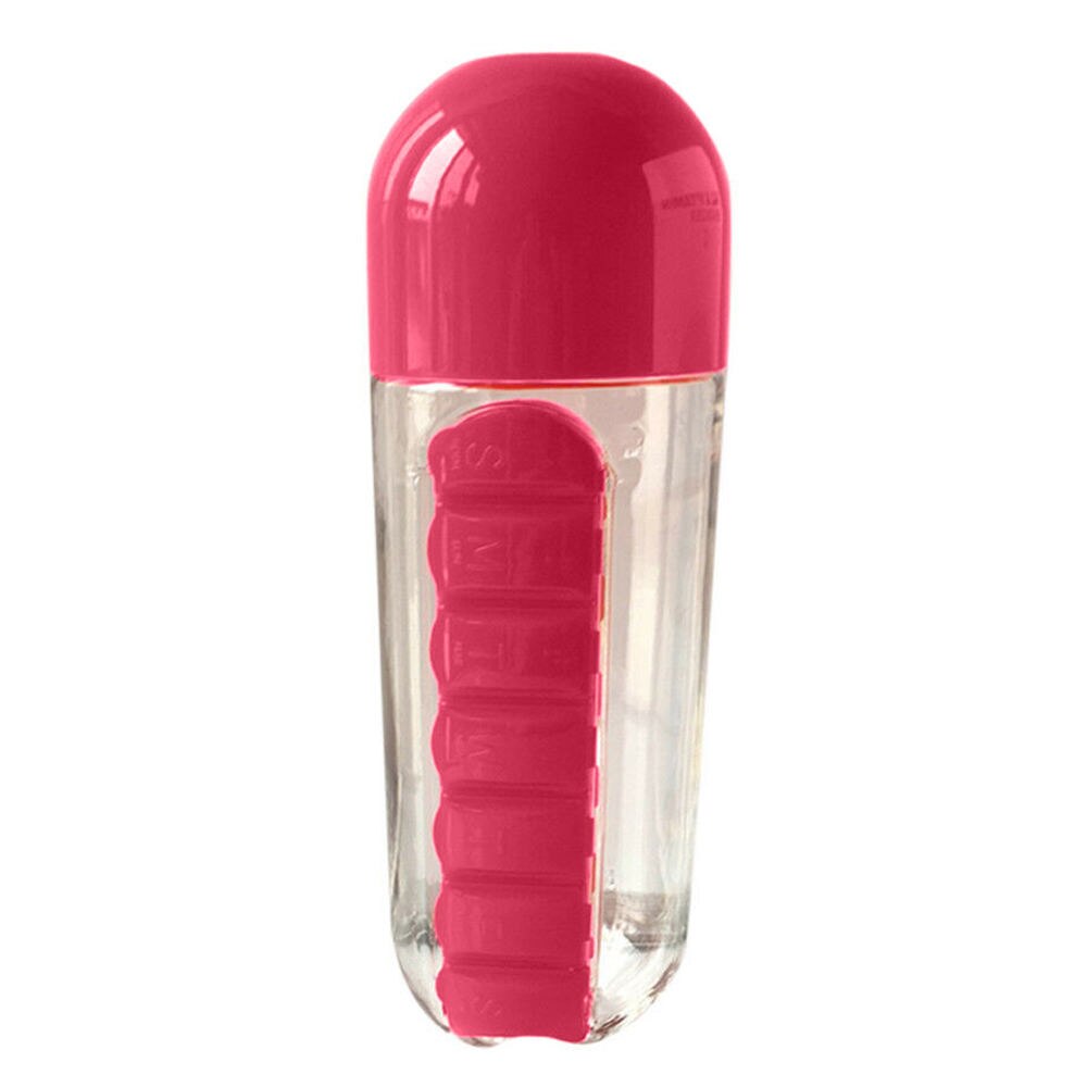 501-600 ml Water PC Fles Met Pillendoos 7 Dag Organizer Drinken Flessen Water Fles Reizen Draagbare 1 stuks: Bourgondië