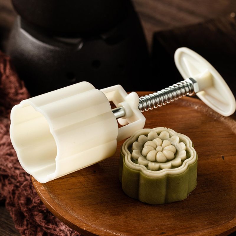 50g Mooncake Barrel Mold with 4/6 Flower Stamp Hand Press Moon Cake Pastry Mould