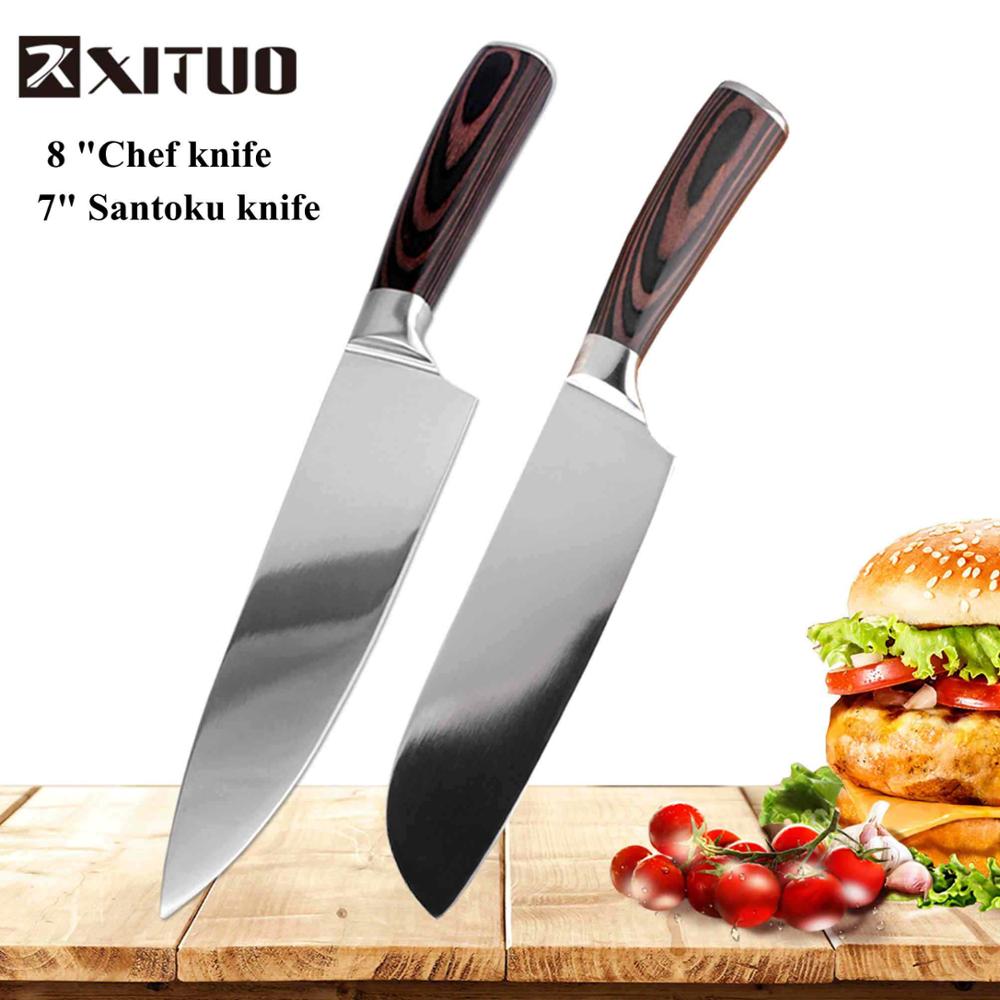 Xituo 7 " +8 " tommer santoku køkkenkniv japansk stålblad barberkniv skarpt højkulstof rustfrit stål skåret kokkens madlavningsværktøj: 2 stk sæt a