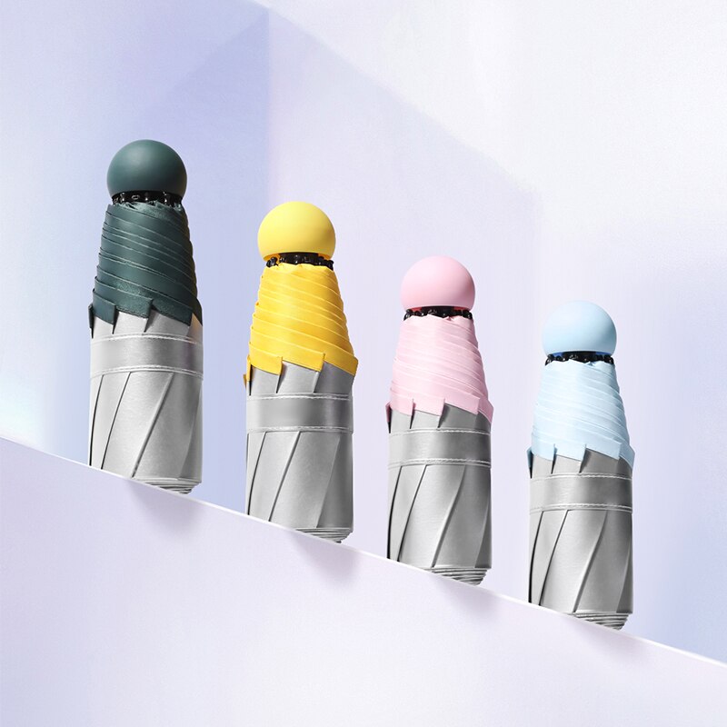 Mini Pocket Titanium Silver Glue 5 Fold 8 Ribs Umbrella Sun Protection Rain Windproof Folding Umbrellas For Woman Man