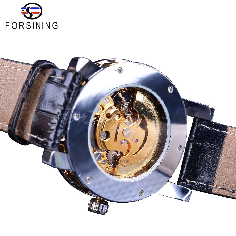 Forsining retro automatische zelfopwindende horloges gouden zwarte display heren skelethorloges topmerk luxe lichtgevende wijzers