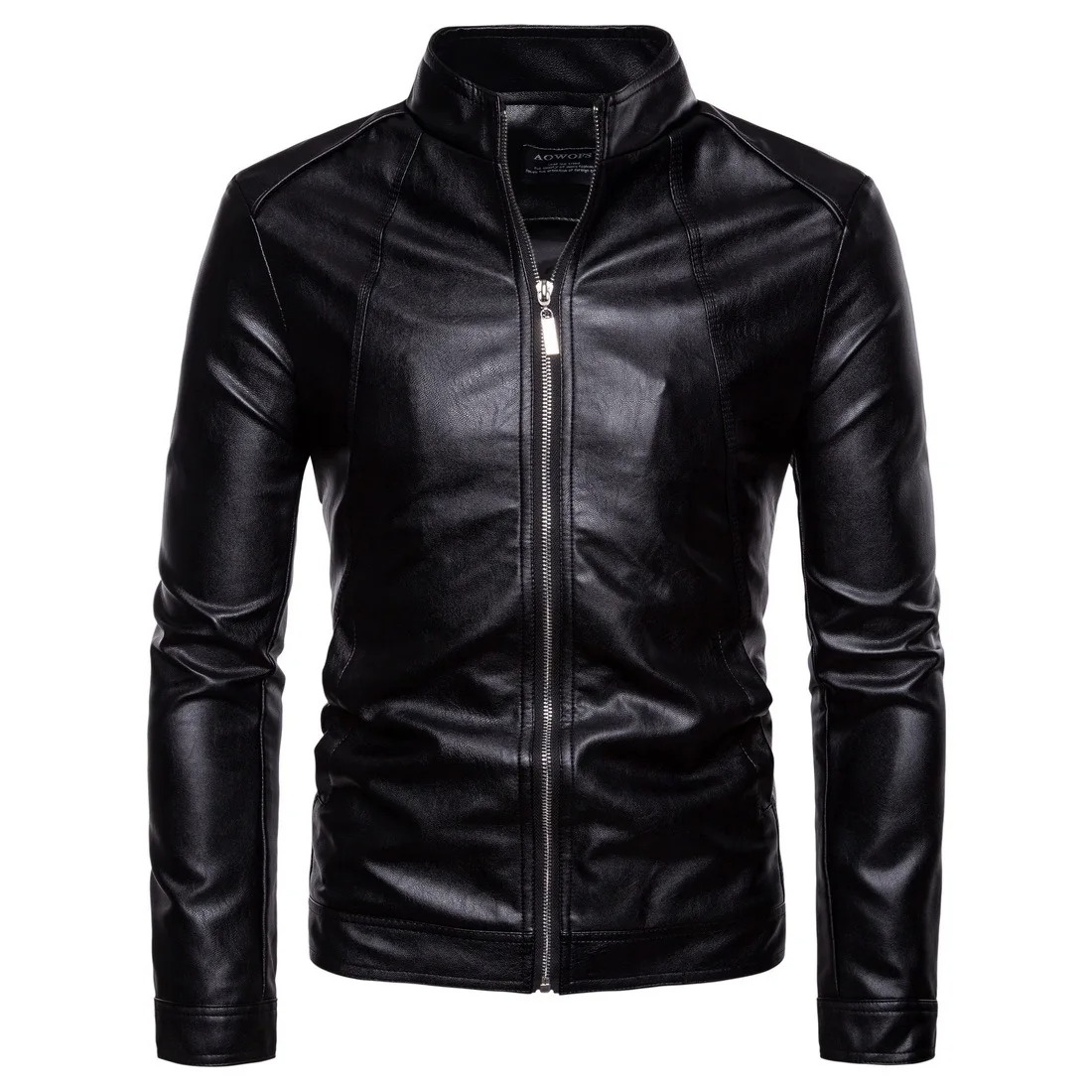 Herren Revers Lederjacke retro Enge Motorrad PU Jacke Lässige Lederjacke Europäische Größe Kurze Herren PU Jacke: XXL / Beige