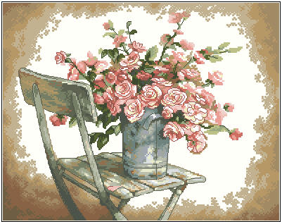 Mooie Telpatroon Rozen op Witte Stoel Rose Bloemen Bloem Dim 35187
