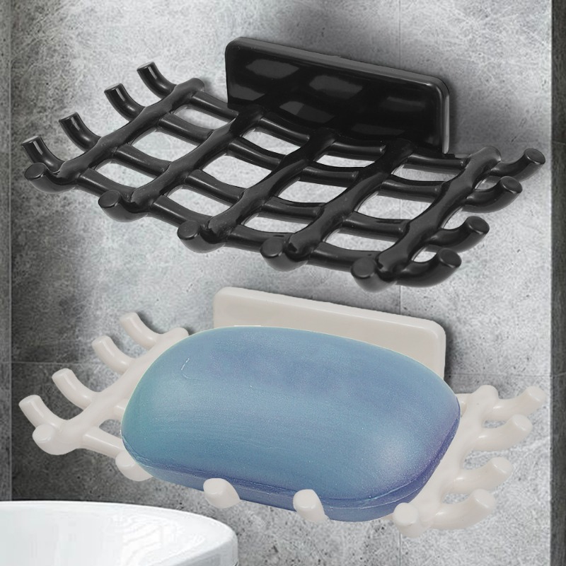 1/5x Soap Bar Holder for Shower Wall Mounted Soap Drain Holder with Hooks Self-Adhesive Storage Dish Bathroom Kitchen Racks