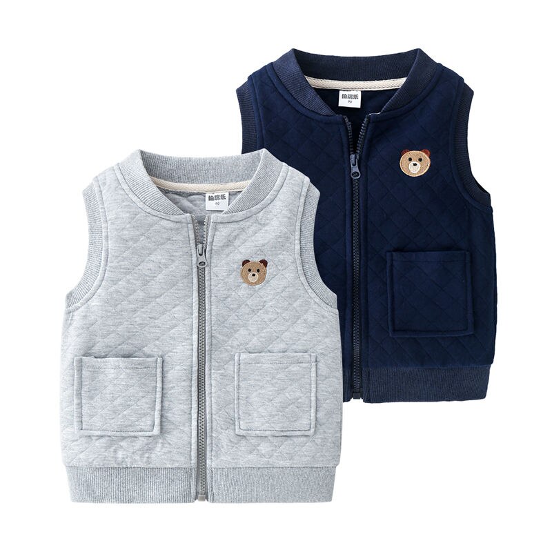 Toddler Boys Waistcoat Autumn Winter Child Cotton Thicken Casual Vest 2-7 Years Boys Solid Zipper Vest Kids Clothes