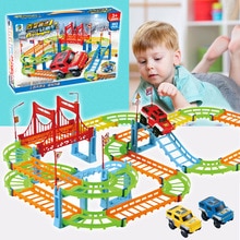 90PS DIY 3D Railway Road Track Toys DIY Electric Speed Car Train Model Assembly Racing Rail Tracks Car Toy