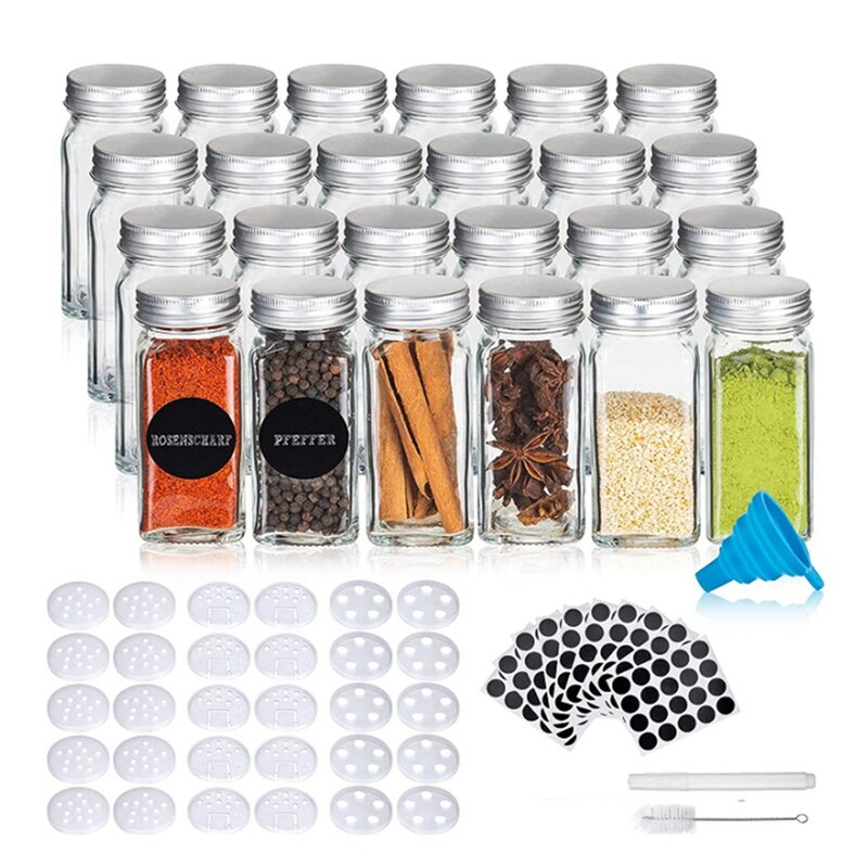 ComSaf Kruidenpotjes met Etiketten 240 ml 12 Stuks, Ronde Potten met Houten Deksel Glas, Voor Chili, Komijn, Gember, Peterselie, Kerrie, Keuken, Voorraadkast en Barbecue