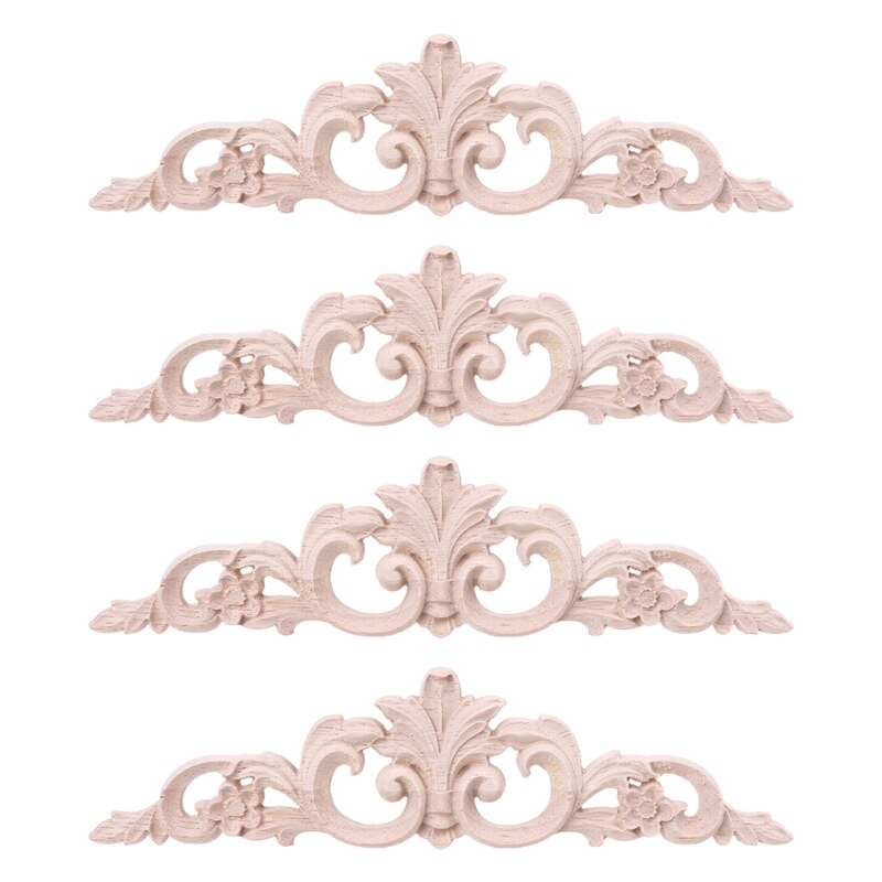 Uds. Madera tallada sin pintar flor europea, apliques de incrustación, esquina, muebles, decoración, A0NA: 7