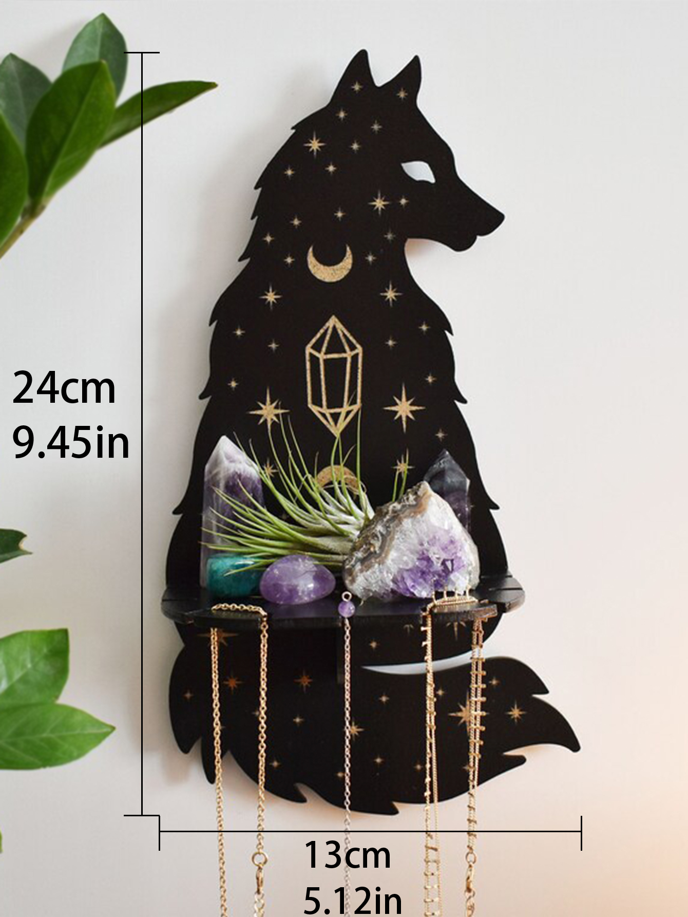 Black Cat Wooden Shelf Moon Phase Floating Shelf Chakra Crystal Holder Stone Display Stand Wall Decor Witchy Home Decorations: light yellow